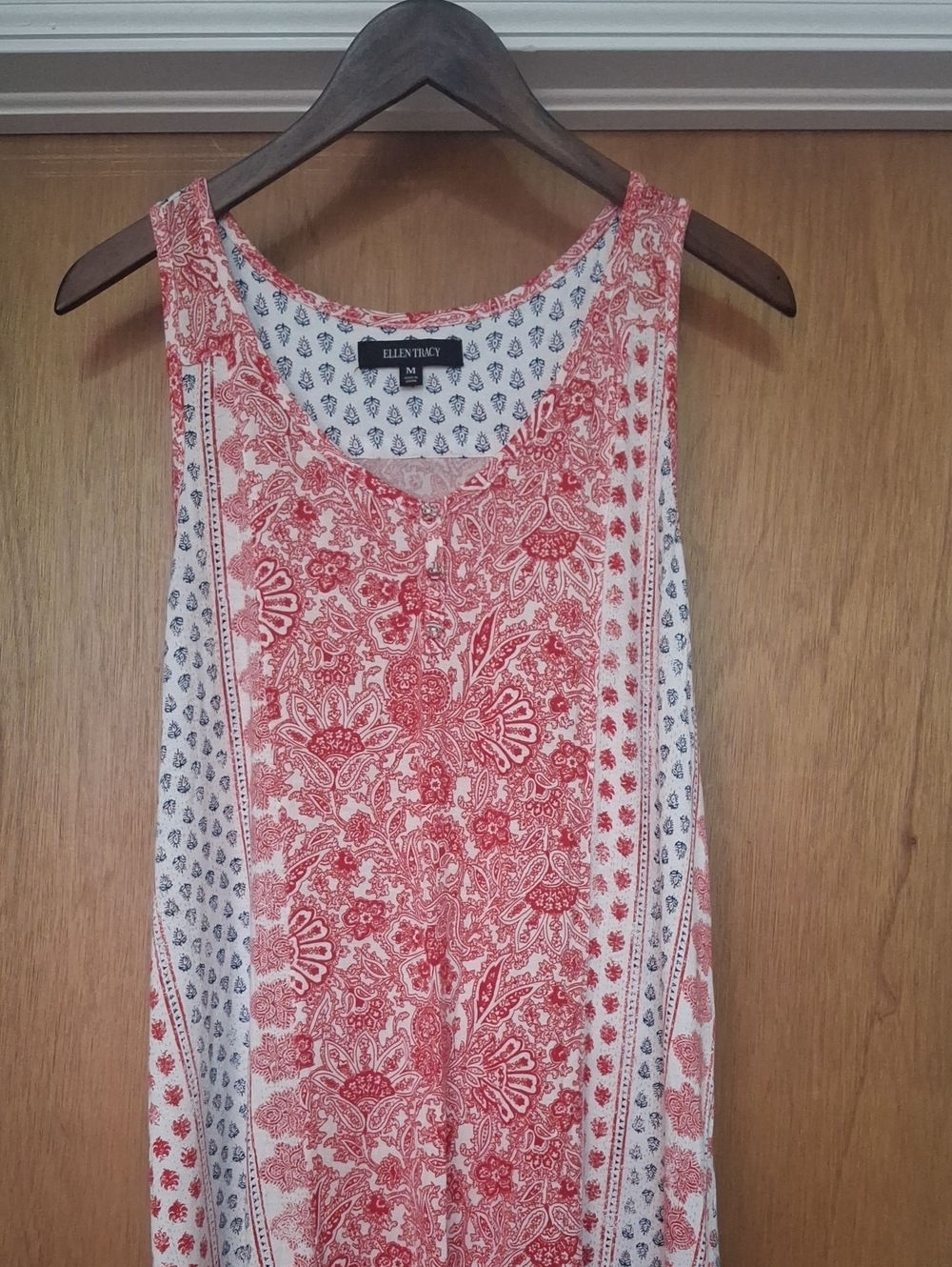 Ellen Tracy Red & White Mixed-Print Sleeveless Tank Dress - Picture 2 of 4